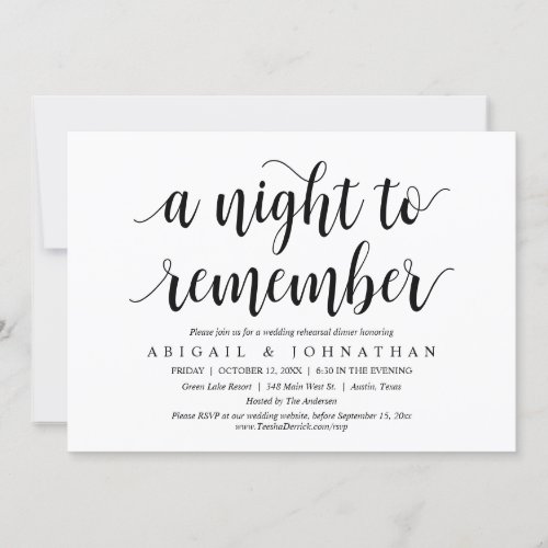 A Night To Remember Wedding Rehearsal Dinner Invitation