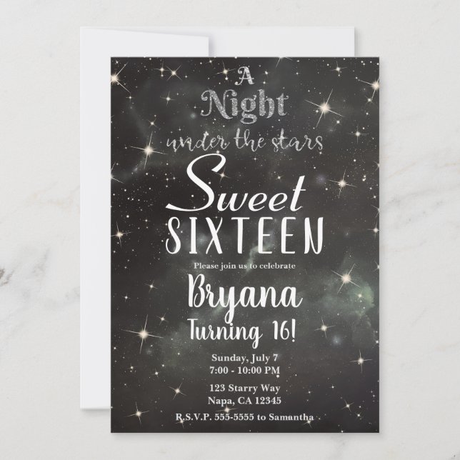 A Night Under the Stars Dark Night Sky Sweet 16  Invitation (Front)