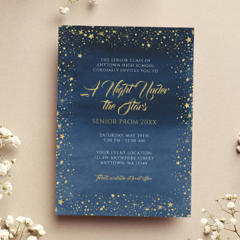 A Night Under The Stars Gold Navy Blue Prom Invitation by printcreekstudio at Zazzle