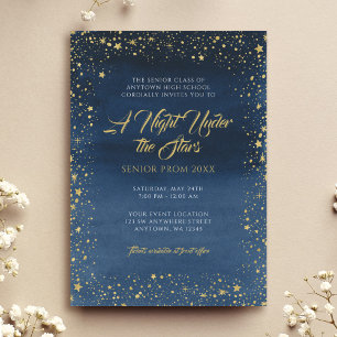 A Night Under the Stars Gold Navy Blue Prom Invitation