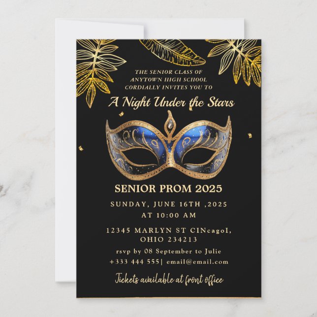 A Night Under the Stars Gold  Prom  Invitation (Front)