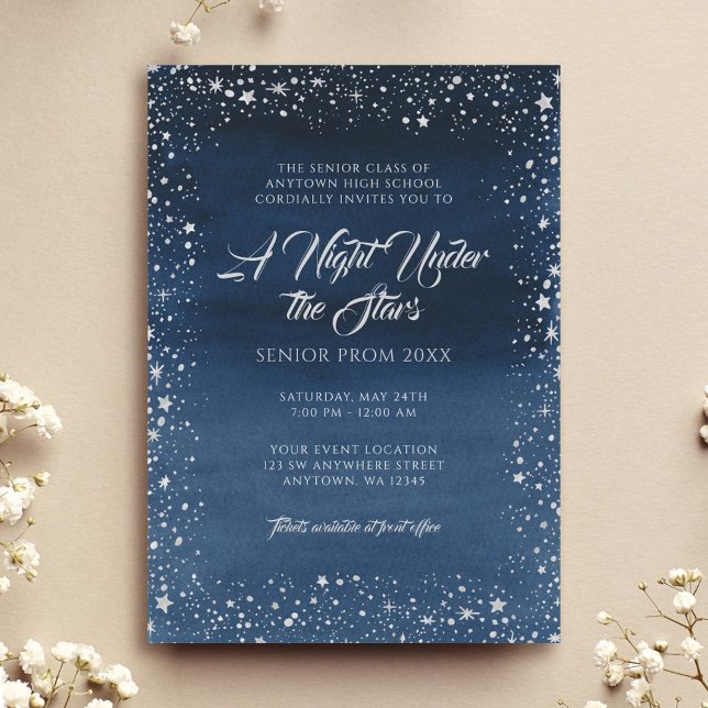 A Night Under the Stars Silver Navy Blue Prom Invitation (Creator Uploaded)