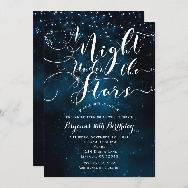 A NIGHT UNDER THE STARS Starry Blue Skies Invitation (Front/Back)