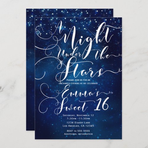 A NIGHT UNDER THE STARS Starry Blue Sky Sweet 16 Invitation