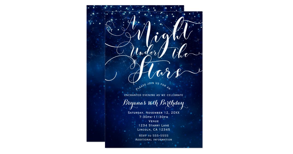 A NIGHT UNDER THE STARS Starry Bright Blue Sky Invitation | Zazzle.com