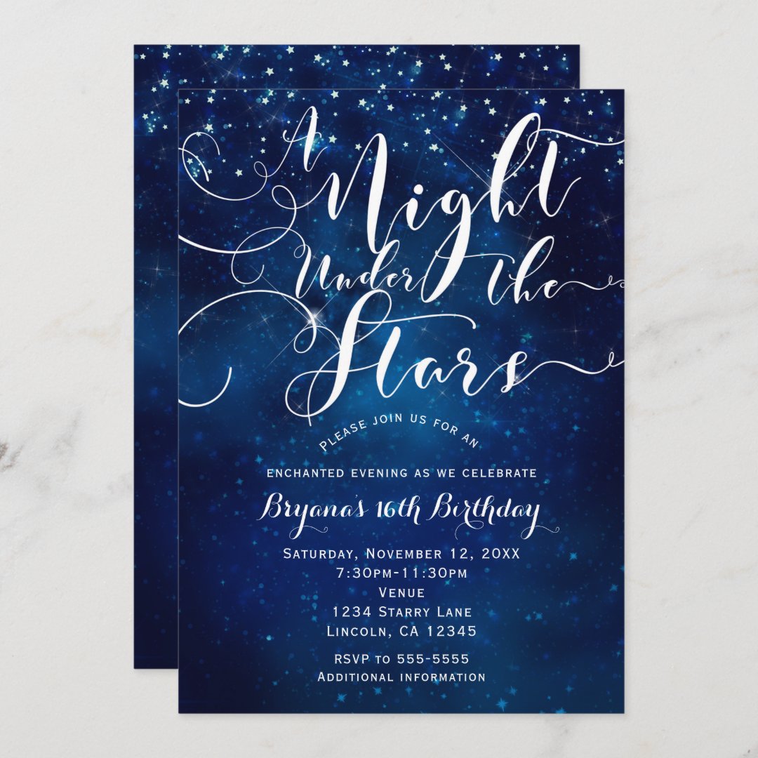 A NIGHT UNDER THE STARS Starry Bright Blue Sky Invitation | Zazzle