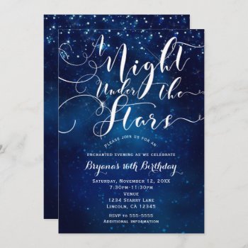 A Night Under The Stars Starry Bright Blue Sky Invitation by printabledigidesigns at Zazzle