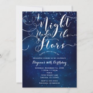 A NIGHT UNDER THE STARS Starry Bright Blue Sky Invitation