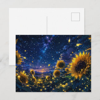 A Night with The Sunflowers and Fireflies Postcard