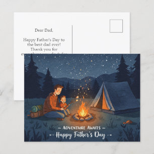 a nighttime camping for Father's Day Postcard