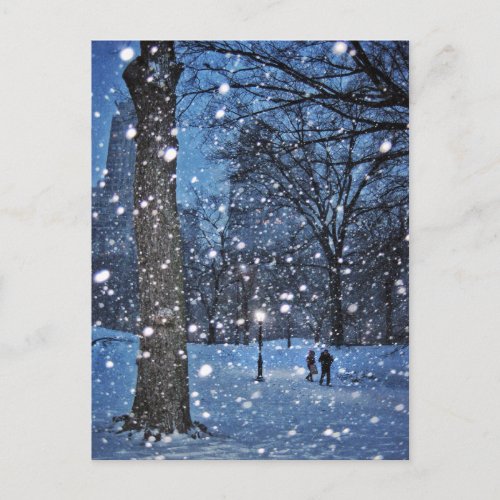 A Nighttime Walk Through Winter Snow Postcard