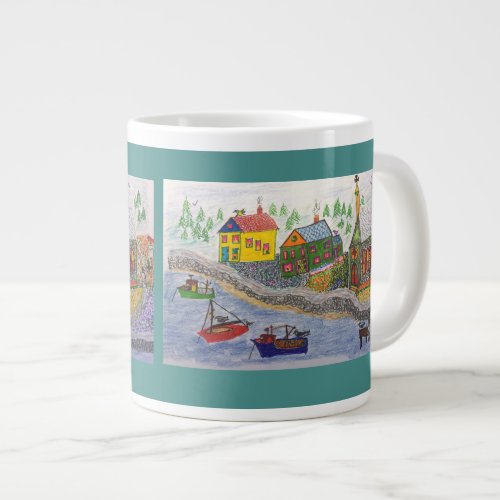 A Northern Fishing Village Large Coffee Mug