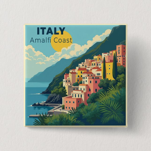 A Nostalgic Classic Travel Poster – Amalfi Coast Button (Front)