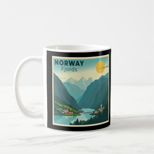 A Nostalgic Classic Travel Poster – Norway Fjords Coffee Mug (Left)