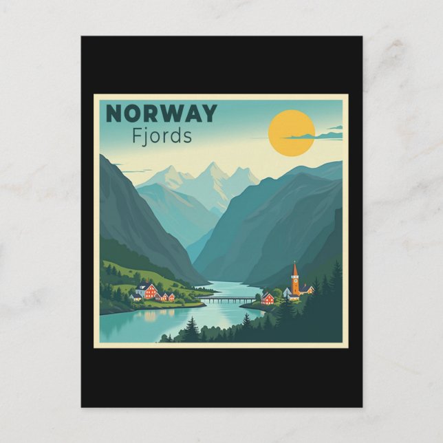 A Nostalgic Classic Travel Poster – Norway Fjords Holiday Postcard (Front)