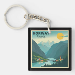 A Nostalgic Classic Travel Poster – Norway Fjords Keychain