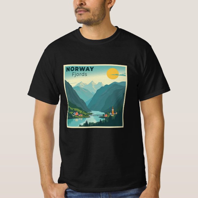 A Nostalgic Classic Travel Poster – Norway Fjords T-Shirt (Front)