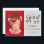 A Not So Silent Night Birth Announcement Photo<br><div class="desc">This adorable photo Christmas card is for the new parents! It reads "It's a not so Silent Night" and continues with your own personalized text. Holly berries, pine needles, and a rustic gray background. Perfect for showing off the new bundle of joy or celebrating baby's first Christmas. Template images must...</div>