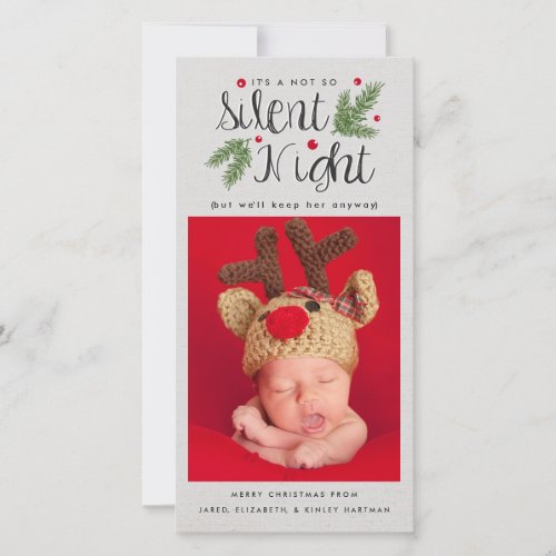 A Not So Silent Night  New Baby Christmas Photo Holiday Card