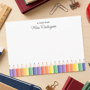 A Note From Colorful Rainbow Pencils Teacher Note Card