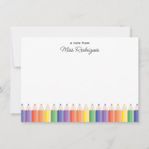 A Note From Colorful Rainbow Pencils Teacher Note Card