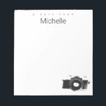 A Note from Custom Name Photographer camera<br><div class="desc">Capture the essence of a photographer's passion with this personalized note pad designed exclusively for them. This note pad is the perfect companion for jotting down ideas, taking notes, or writing heartfelt messages. The minimalist design of this note pad allows the focus to be on what matters most - the...</div>