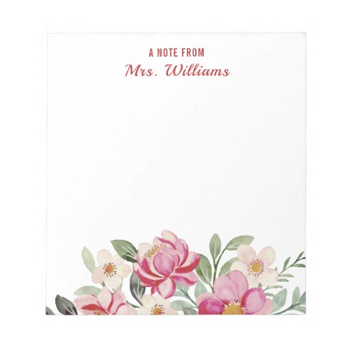 A Note From Custom Name Watercolor Flowers Floral