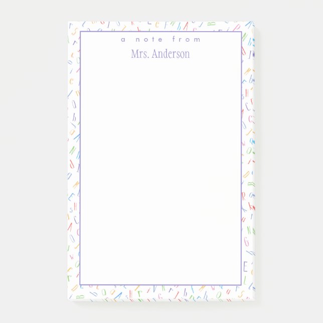 A Note from - Custom Teacher Name - Cute Alphabet  (Front)