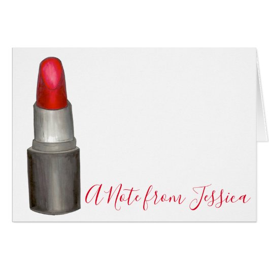 A Note From Personalized Red Lipstick Tube Makeup Cards (Front Horizontal)