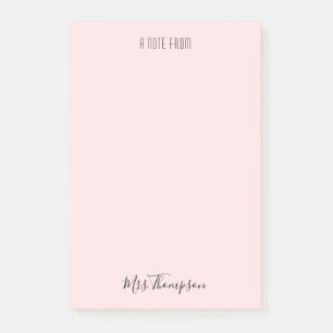 A Note From Teacher Blush Pink Name Post It Notes