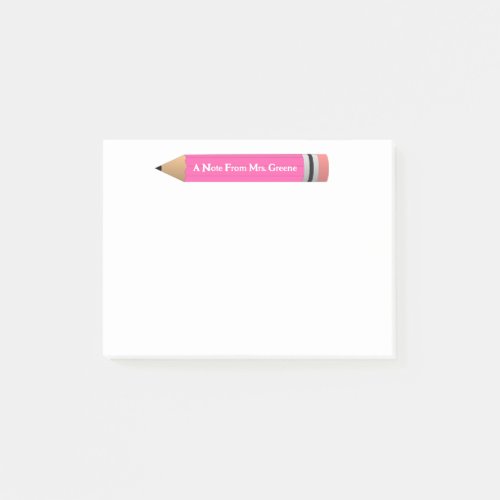 A Note from Teacher Pink Pencil Post It Note