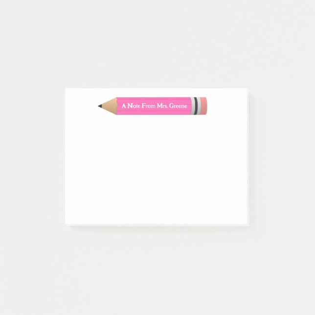 A Note from Teacher Pink Pencil Post It Note (Front)