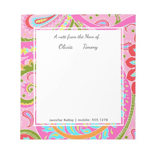 A Note From the Mom of Bright Paisley Notepad