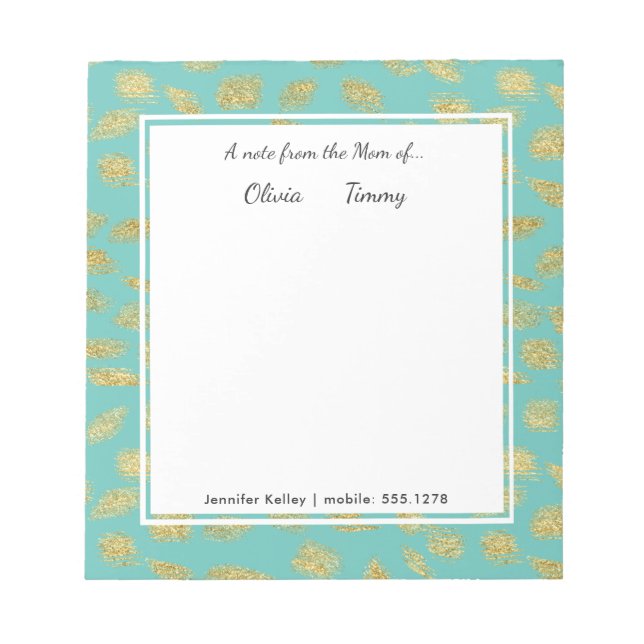 A Note From the Mom of...Teal & Gold Personalized (Front)