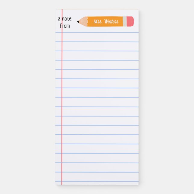A note from yellow pencil... teaches gift magnetic notepad (Front)