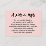 A Note on Gifts Casual Handwriting Wedding, Pink Enclosure Card<br><div class="desc">These simple, distinctive card inserts feature a bold, casual handwriting font over a plain background you can change to any color you like. On the front side, a header reads "A Note on Gifts"; on the back is "With Love & Thanks". The body with your longer message was rendered in...</div>