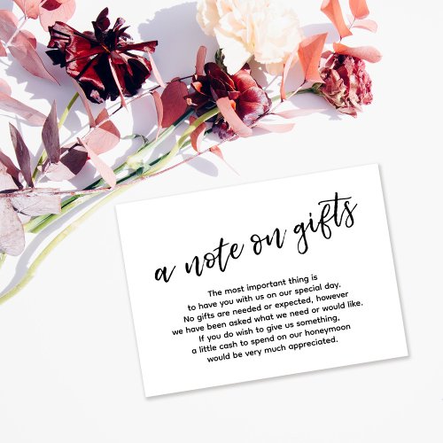A Note on Gifts Casual Handwriting Wedding White Enclosure Card