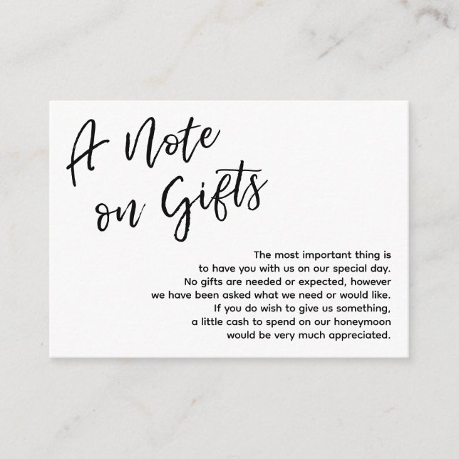 A Note on Gifts Casual Handwriting Wedding, White Enclosure Card (Front)