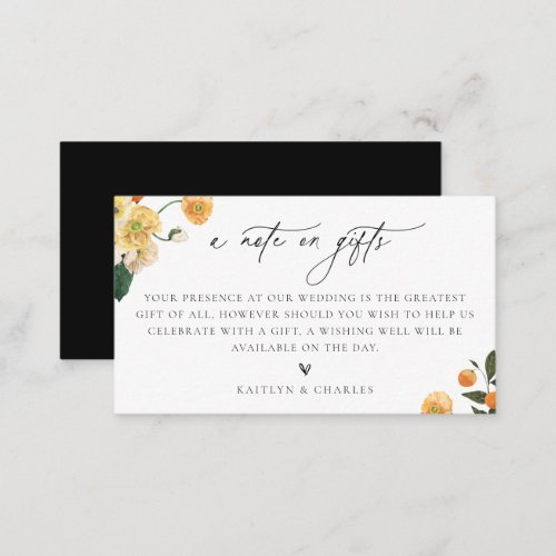 A Note On Gifts Citrus Floral Wedding Enclosure Card