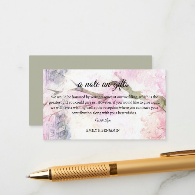 A Note On Gifts Elegant Wedding Wishing Well Enclosure Card (Front/Back In Situ)