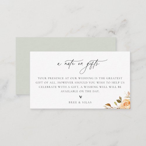 A Note On Gifts Fall Floral Wedding Enclosure Card