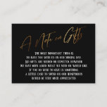 A Note on Gifts Gold Modern Handwriting Wedding Enclosure Card<br><div class="desc">These simple, distinctive card inserts were designed to match other items in a growing event suite that features a modern casual handwriting font over a plain background you can change to any color you like. On the front side you read "A Note on Gifts" in the featured type; on the...</div>