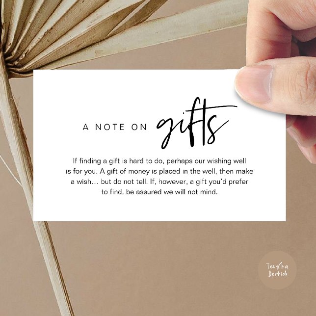 A note on gifts, Honeymoon Wish Fund Cash Enclosure Card (A note on gifts, Honeymoon Wish Fund Cash Enclosure Card in Black and White)