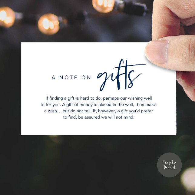 A note on gifts, Honeymoon Wish Fund Cash Enclosure Card (A note on gifts, Honeymoon Wish Fund Cash Enclosure Card in Navy Blue)