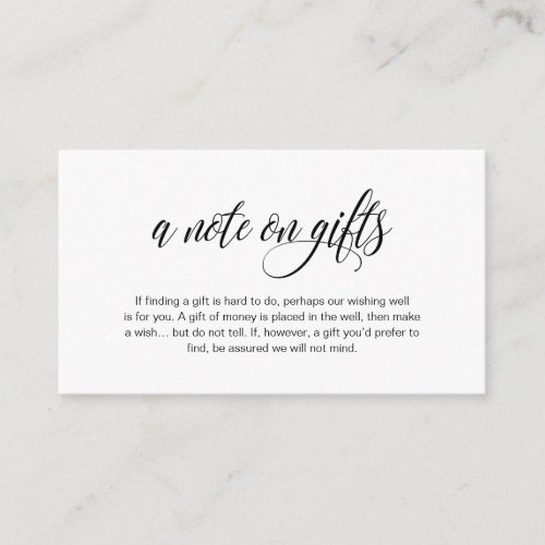 A note on gifts Modern Elegant Wedding Enclosure Card