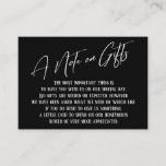 A Note on Gifts Modern Handwriting Black & White Enclosure Card<br><div class="desc">These simple, distinctive card inserts were designed to match other items in a growing event suite that features a modern casual handwriting font over a plain background you can change to any color you like. On the front side you read "A Note on Gifts" in the featured type; on the...</div>