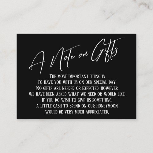 A Note on Gifts Modern Handwriting Black  White Enclosure Card