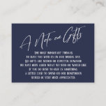 A Note on Gifts Modern Handwriting Navy Blue Enclosure Card<br><div class="desc">These simple, distinctive card inserts were designed to match other items in a growing event suite that features a modern casual handwriting font over a plain background you can change to any color you like. On the front side you read "A Note on Gifts" in the featured type; on the...</div>