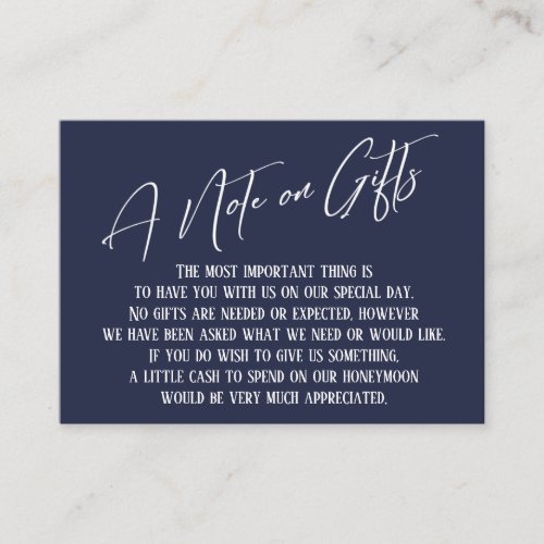 A Note on Gifts Modern Handwriting Navy Blue Enclosure Card