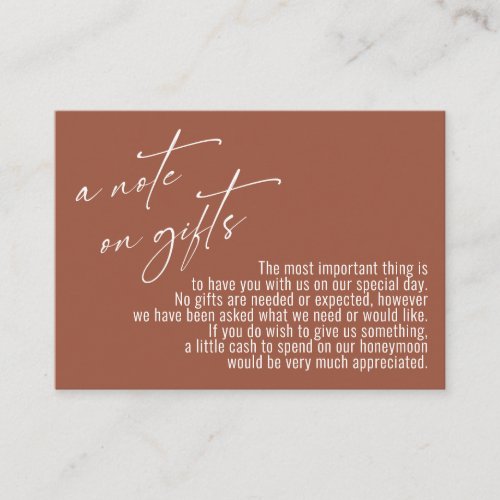 A Note on Gifts Modern Handwriting Terracotta Enclosure Card